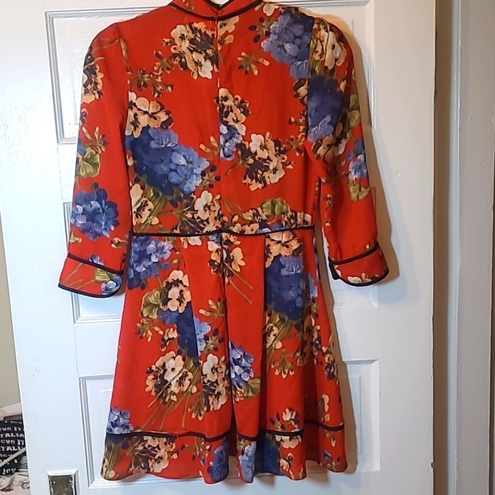 RE:Named Scarlet Red Floral Mod Boho Mini Dress Women’s Small - Picture 3 of 15